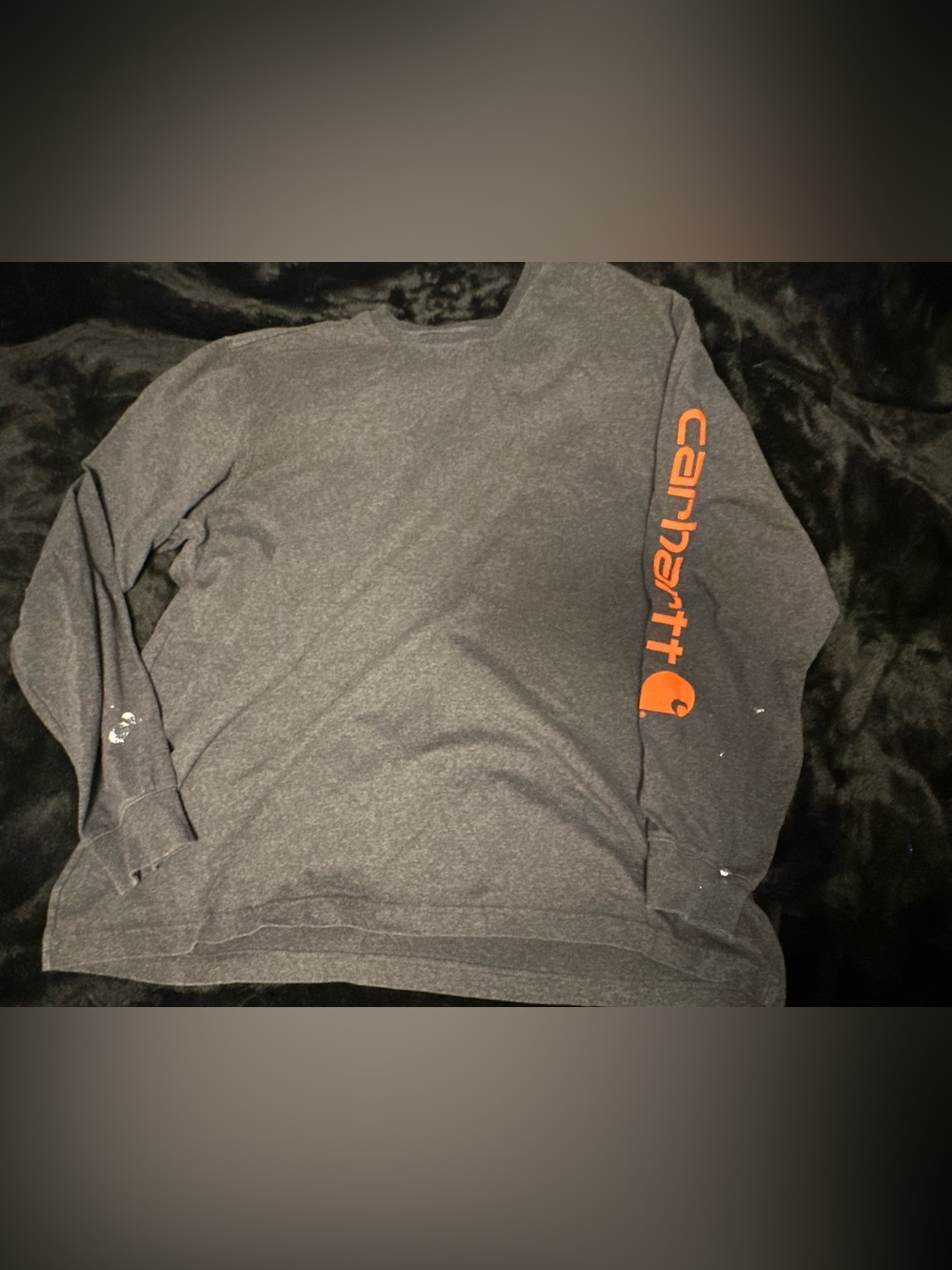 Carhartt Dark Gray Long Sleeve Tee with Orange Sleeve Logo Men's XL *READ